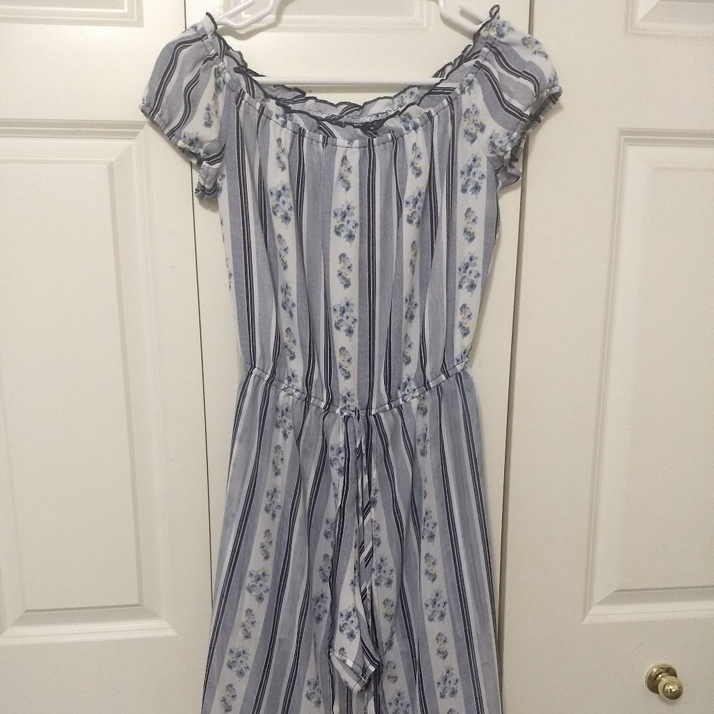 BEBOP Blue Striped And Floral Romper